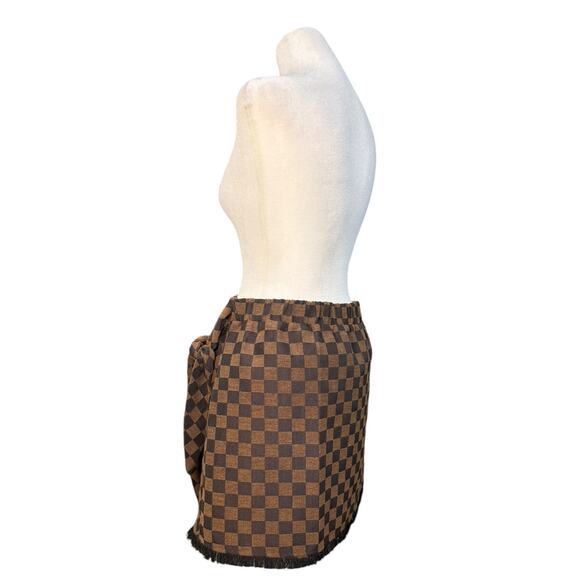 Judith March Check Mate Brown Jacquard Wrap Skirt Women’s Medium Plaid Fringe - Picture 5 of 10